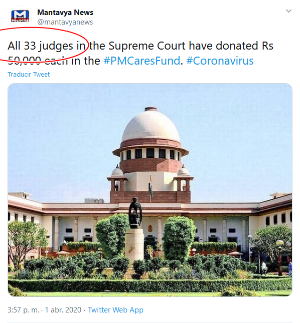 7a Screenshot_2020-04-02 (18) Mantavya News en Twitter All 33 judges in the Supreme Court have donated Rs 50,000 each in the #[...]